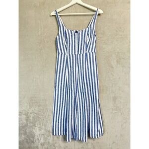 Old Navy Womens M Linen Blend Dress Pockets Blue White Stripe Nautical Bohochic